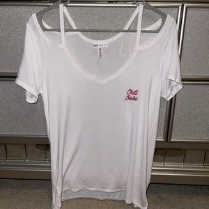 VS PINK SUPER SOFT OPEN SHOULDER TEE